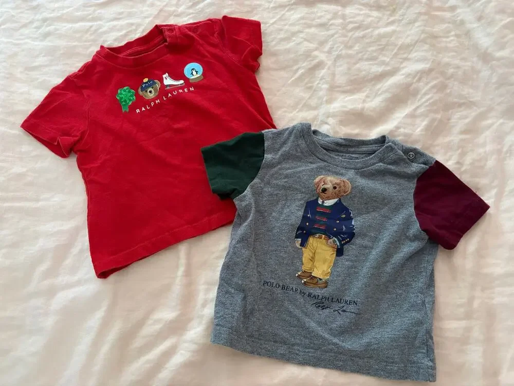 Ralph Lauren Polo Bear Baby Graphic Tee Set Red Grey Preppy Old Money